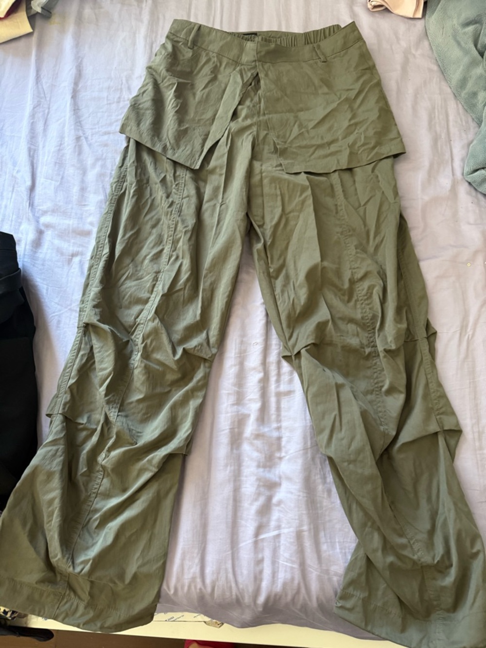 Zara Olive Green Utility Cargo Track Pants with skirt Xs